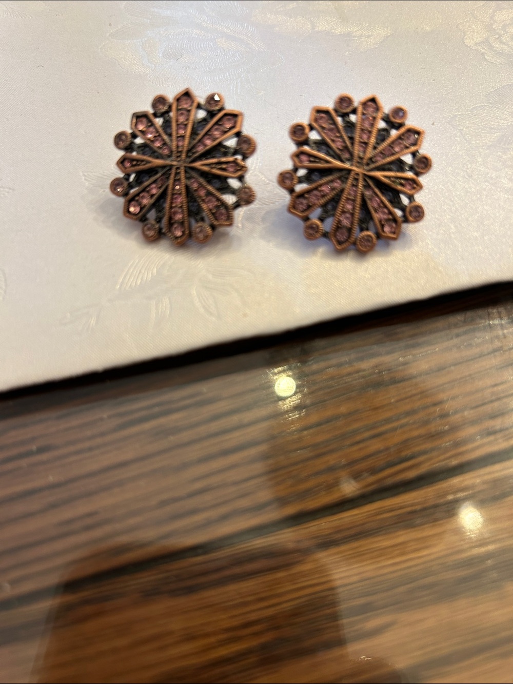 Women’s Floral Round Stud Earrings - Pink Crystal Accent